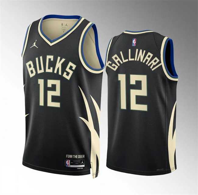 Mens Milwaukee Bucks #12 Danilo Gallinari Black Statement Edition Stitched Basketball Jersey Dzhi->->NBA Jersey